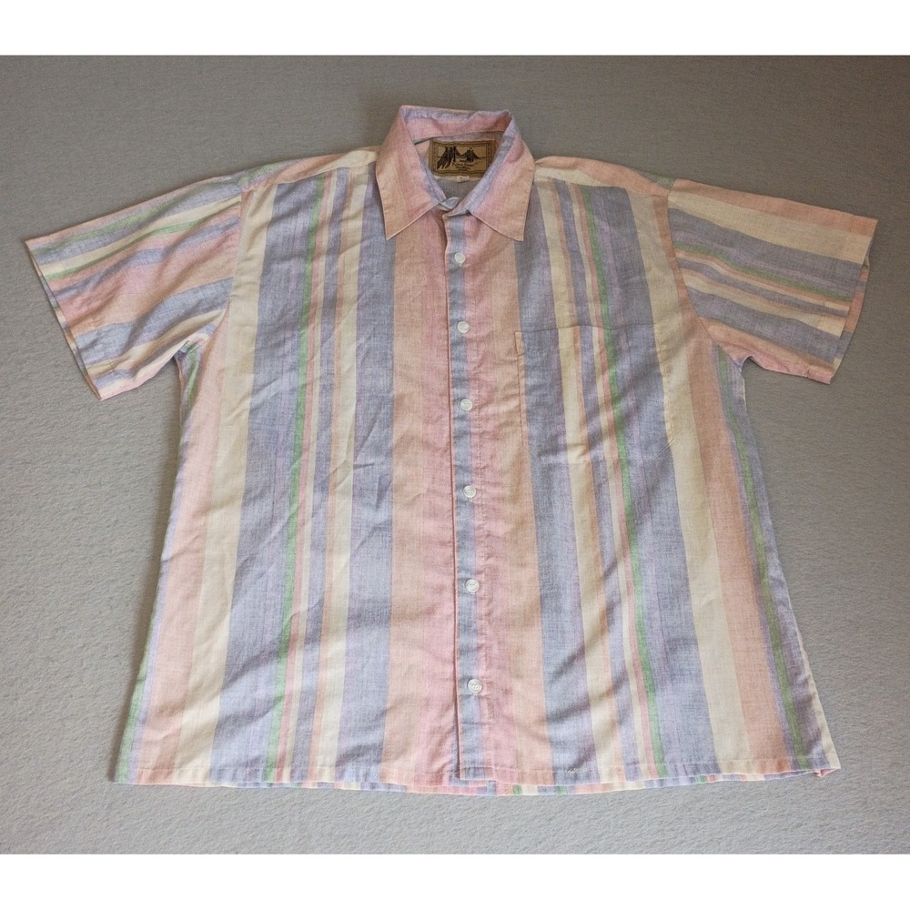 Vtg Fulton Street Button Up Mens M Short Sleeved Pastel Stripes 90s, NWOT